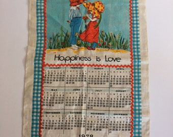 1978 Vintage Tea Towel Calendar burlap wall hanging