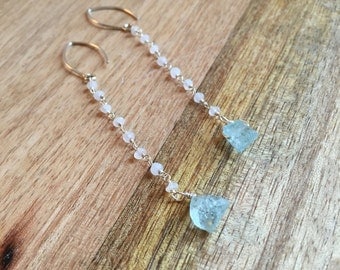 Aquamarine Earrings - Moonstone Earrings - Silver Moonstone Earrings with Aquamarine - Gift for Her - Bridal Earrings - Wedding Jewelry