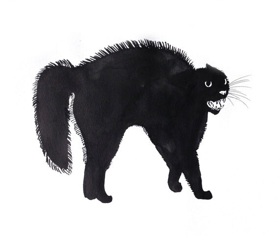 Scaredy Cat Original Ink Drawing Inktober Black Cat Halloween