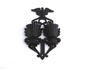 Vintage Cast Iron Match Holder, Match Safe with Strike Plate, Eagle Design