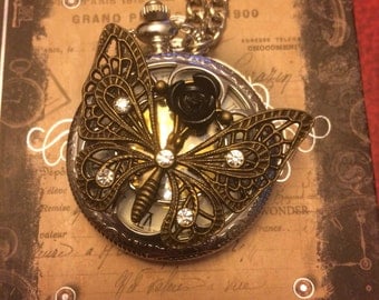 Butterfly Pocket Watch Necklace