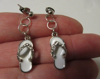 FREE SHIPPING! White Flip Flop Dangle Earrings with Rhinestones-Summer Earrings