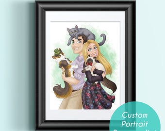 Familly, Custom digital familly portrait, digital illustration, decoration birthday frame card gift
