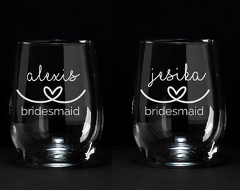 Etched Wine Glasses, Personalized Wine Glasses, Personalized Wedding Gifts, Bridal Party Glasses, Wine Glass with Heart, Personalized