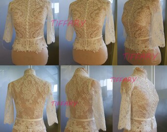 Amazing wedding bolero,top,jacket of lace, long or 3/4 or short sleeve , front of a full, alencon . Romance, bridal bolero MISSY