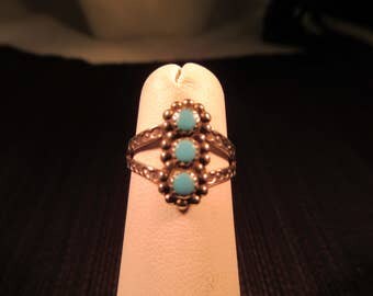 Tribal Sterling Silver Turquoise Ring - 5