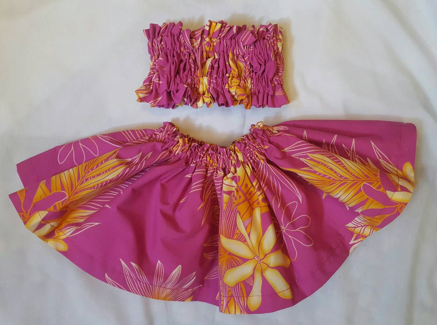 18 MO. Hula Girl Outfit Costume Pink Yellow Tahitian Gardenia