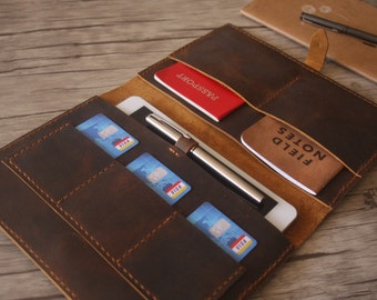 Leather iPad Air Case Portfolio, 9.7" iPad Pro Sleeve, iPad Covers, Hand Stitched Travel Folio, Passport, Notebook Cover, Distressed Brown