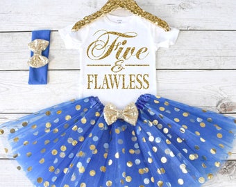 Five and Flawless. Girls Birthday Outfit. Tutu Set. Birthday Shirt. Birthday Tutu Outfit. Birthday Outfit Girl. 5th birthday. S5 5BD (ROYAL)