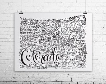 Colorado State Print- Hand Lettered Colorado State Print- Colorado Graduation Gift- Colorado Pride- Colorado Gift- 8x10 State Print