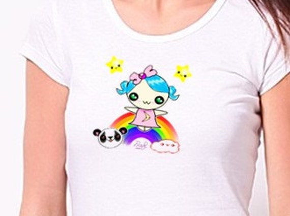 Rainbow Girl Tshirt, printable decal for iron-on, Kawaii tee shirt