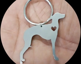 Italian Greyhound Keychain - Custom Made Stainless Steel iHeart Dog - Silver Tone- With Engraving option