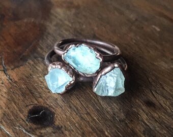 Raw Aquamarine Ring | March Birthstone | Aquamarine Jewelry | Raw Aquamarine | Electroformed Ring | Stone Ring | Crystal Ring |