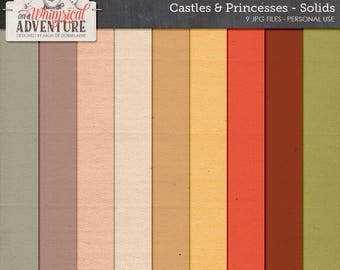 Digital scrapbook papers, cardstock, solid papers, scrapbooking, textures, solids, digital download, fairytale, castle, princess, travel