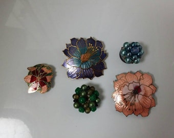 Vintage Magnet Set | 5 Flower Magnets | Upcycled Jewelry | Costume Jewelry Vintage | Fridge Magnets | Custom Magnets