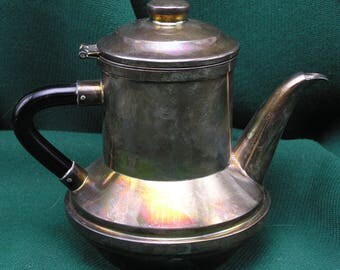 Vintage Silverplate Restaurant/Hotel Teapot - mid-century modernist with double strainer/infuser inserts