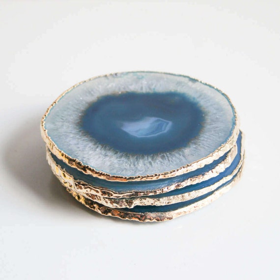 Agate Coasters 18k Gold Edge Teal Large