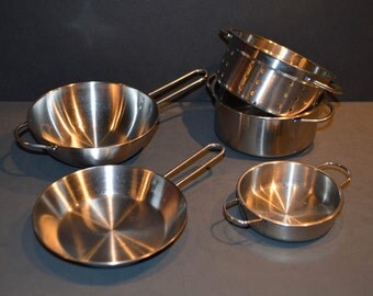 5 Piece Collection of Child's Pretend Play Stainless Steel Cookware