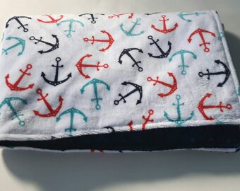 Minky Baby Blanket - Anchor Minky Blanket - Large Minky Blanket - Neutral Minky Blanket - 28" X 34" - Baby shower gift