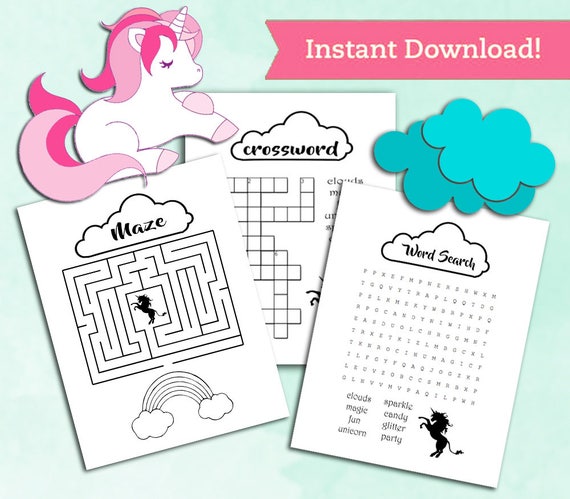 Unicorn Printable Coloring Page / Activity Sheets Pack Party