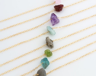 Raw Crystal Necklace/ Delicate Layering Necklace/Raw Stone Pendant/Minimal Crystal Necklace/Christmas Gift/Gift for Her/Bridesmaid Gift/N257