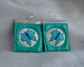 Butterfly earrings Handmade earrings Fabric earrings Jade earrings Butterfly jewelry Gift for her Jade jewelry Fabric jewelry Jade fabric