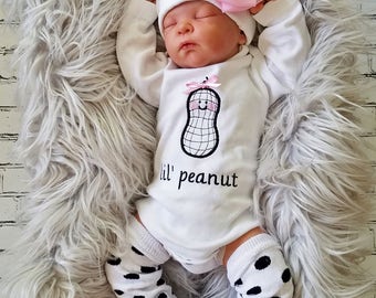 Baby Girl Coming Home Outfit Personalized Baby Girl Little Peanut Baby Girl Gift Personalized Baby Girl Outfit Embroidered Baby Girl