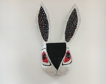 Paper mache animal head /Rabbit / Hare / Bunny portrait sculpture