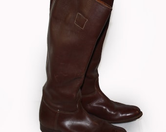 Vintage Womens Tall Cowboy Boots Brown Leather Riding Equestrian Motorcycle Riding Boots Size 8