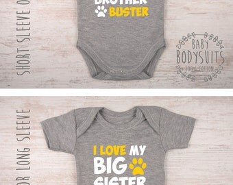 Dog Lover Gift, I Love My Big Brother / Sister Personalized Gray Baby Bodysuit, Dog Big Brother / Dog Big Sister Shirt, Funny Baby Shirt
