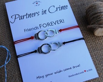 Partners in Crime Bracelet BFF Gift Wishing Bracelet Friendship Bracelet Couple Bracelet Handcuffs Bracelet Handcuffs Charm Gift for Friend