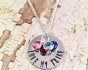 Mothers Necklace, My Tribe necklace, Personalized mom birthstone Necklace, Family necklace, Push present, new mother, Mothers Day Gift
