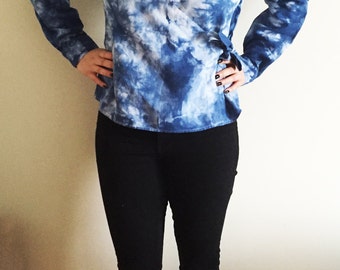 Shibori blouse, tie dye shirt, free people, shibori top, hand dyed top, women's blouse, free people, bohemian style, anthropologie