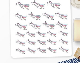 Planner Stickers Superhero, Cape, Flying Eunice The Unicorn Sticker for Erin Condren, Happy Planner, Filofax, Scrapbooking