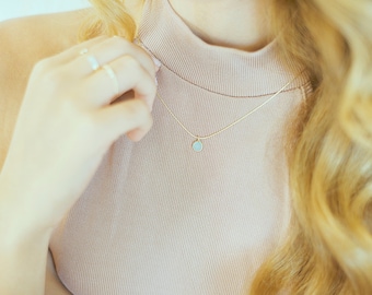 Gemstone necklace - tiny necklace - chalcedony necklace - dainty gold necklace