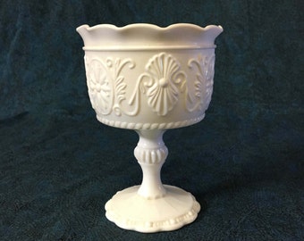 Vintage Milk Glass Pedestal Compote, Wedding Milk Glass