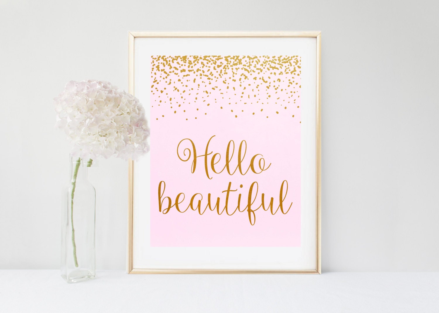 Hello Beautiful Printable Wall art Typography Print Gold
