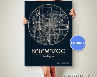KALAMAZOO Michigan CANVAS Map Kalamazoo Michigan Poster City Map Kalamazoo Michigan Art Print Kalamazoo Michigan poster Kalamazoo ArchTravel