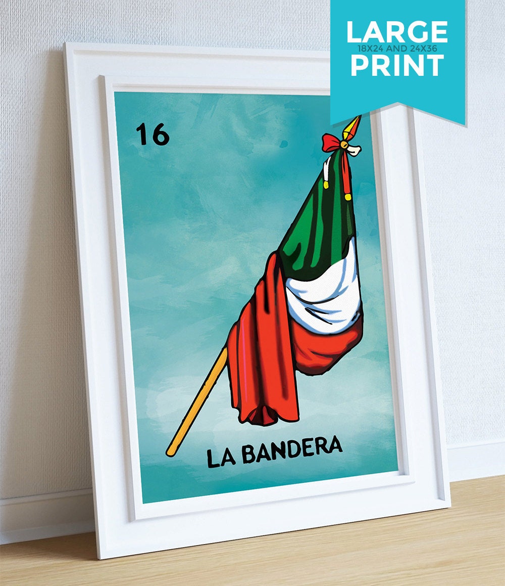 Loteria La Bandera Mexican Retro Illustration Art Print