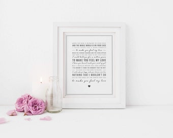 Adele 'Make You Feel My Love' Song Lyrics Print - Typographic Wall Art Quote - Song Lyric Print - Music Gift - Can be personalised