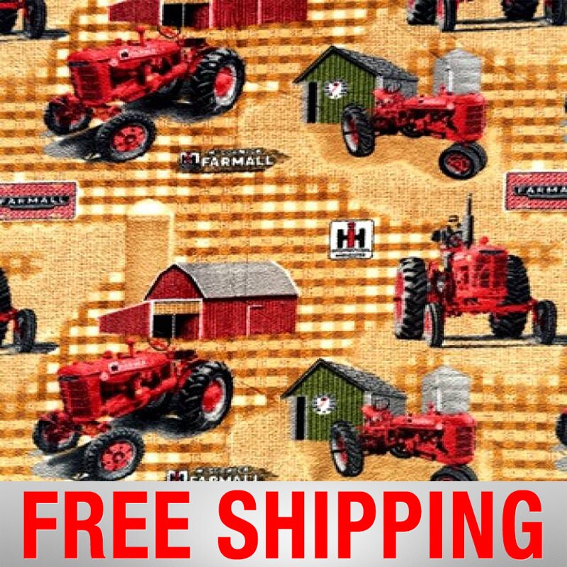 Fleece Fabric Farmall Tractor Taupe Anti by