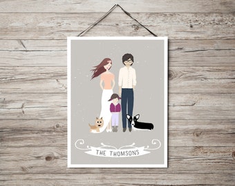 Custom family portrait - Boyfriend gift - Gift for girlfriend - Family wall art - Printable family art - Custom family art - Valentines gift