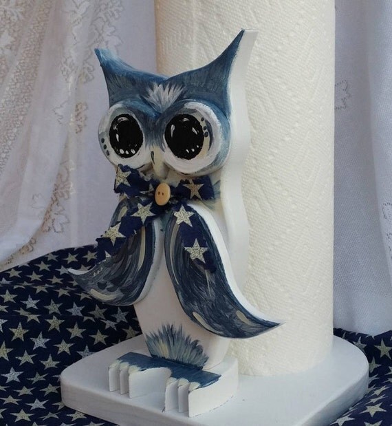 Owl Paper Towel Holder Wooden Owl Kitchen by ApronStringsOwlLady
