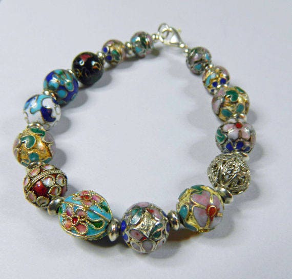 Multi colored Cloisonne beaded bracelet by AjaBoutique on Etsy