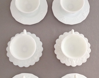 Vintage Milk Glass Tea Cups and Saucers,Mid-century Cups,Set of 7,Wedding,Bridal Shower,Baby Shower and Tea Party,Favors,Shabby Chic,Cottage