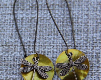 Mussel Shell Dragonfly Earrings