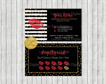 Lipsense business cards, lipsense loyalty card, lipsense, lipsense printables, lips business card, loyalty card, watercolor, black white red