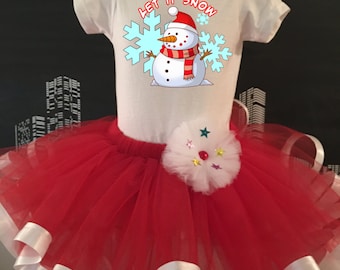 Christmas Snowman let it snow Tutu, Infant, Toddler, Red and White, for Holiday, Dress Up, Pageant, Dance, events, Onesie or Toddler Shirt