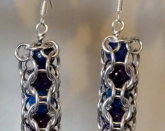 Caged Gemstone Chainmaille Earrings