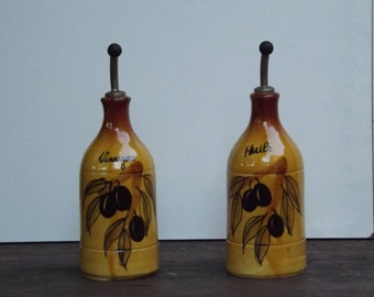 Two bottles of vinegar and oil ceramic Provence